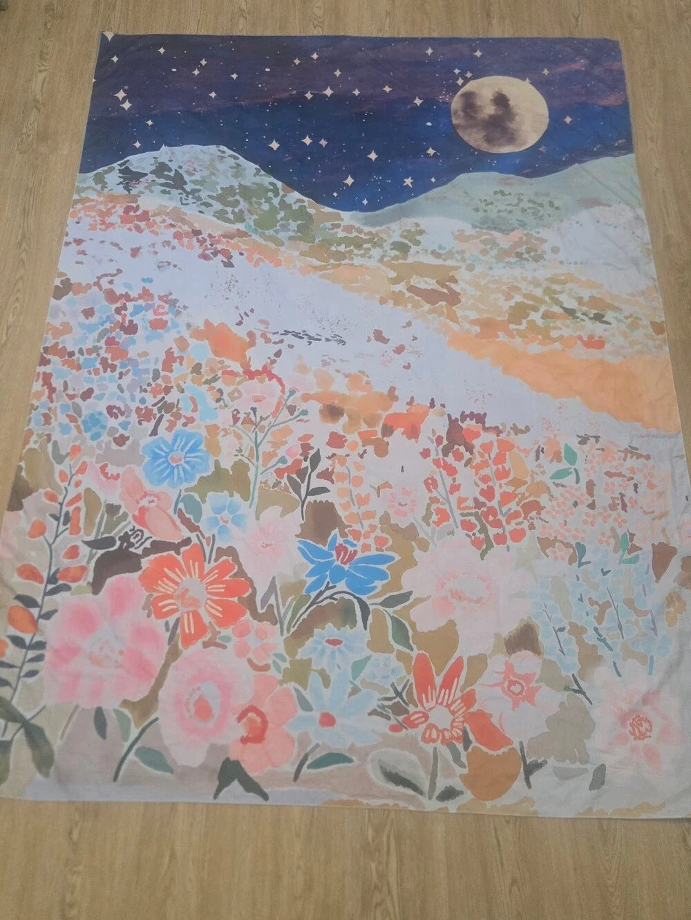 Urban Outfitters Moonlit Meadow Wall Tapestry in Blue, Green, Orange and Pink